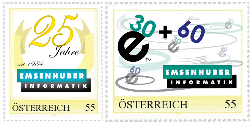 Briefmarken zu 25 Jahre Emsenhuber Informatik (2008)